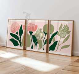 Retro Flower Wall Art Set Of 3, Mid Century Modern Floral Prints, Boho Living Room Decor, Bold Botanical Poster Set, Aesthetic - thumbnail 1