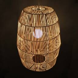 "Rattan Pendant Light, Ceiling Lighting, Rustic Lighting Fixture, Lampshade Width 15.7"" X Height 19.7" - thumbnail 2