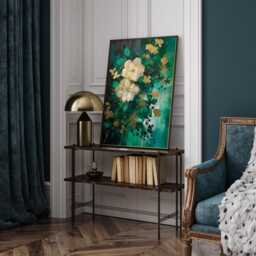 Emerald Green & Gold Floral Wall Art Print - Botanical Flower Decor - thumbnail 2