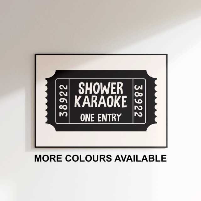 Shower Karaoke Print - Fun Bathroom Prints Trendy Decor Girly Pink Ticket - image 1