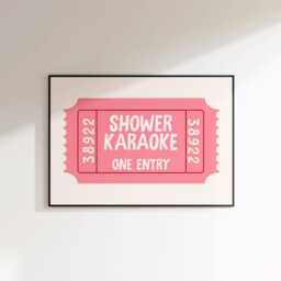 Shower Karaoke Print - Fun Bathroom Prints Trendy Decor Girly Pink Ticket - thumbnail 3