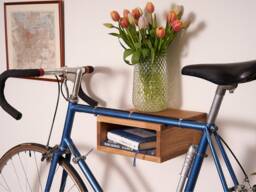 100% Oak Wood Bike Hanger - Shelf Wall Mount Rack Storage Bicycle Dock - Natural Oil Finish - thumbnail 1