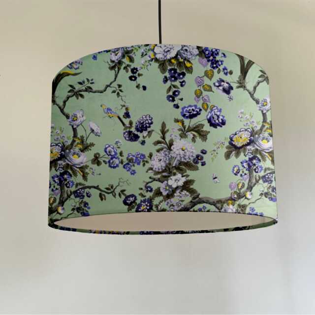Purple Floral Velvet Drum Lampshade/Ceiling Shade With A White Lining - image 1
