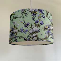 Purple Floral Velvet Drum Lampshade/Ceiling Shade With A White Lining
