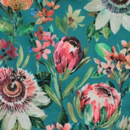 Summer Garden Velvet in Teal, Drum Lampshade /Ceiling Shade With A White Lining - thumbnail 2