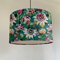 Summer Garden Velvet in Teal, Drum Lampshade /Ceiling Shade With A White Lining - thumbnail 1