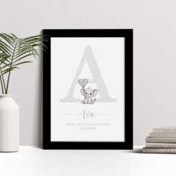 Personalised Elephant Baby Initial Print, Custom Nursery Wall Art, New Gift - thumbnail 2