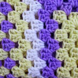 Handmade Granny Square Baby Blanket Yellow, Purple & White Afghan - thumbnail 3