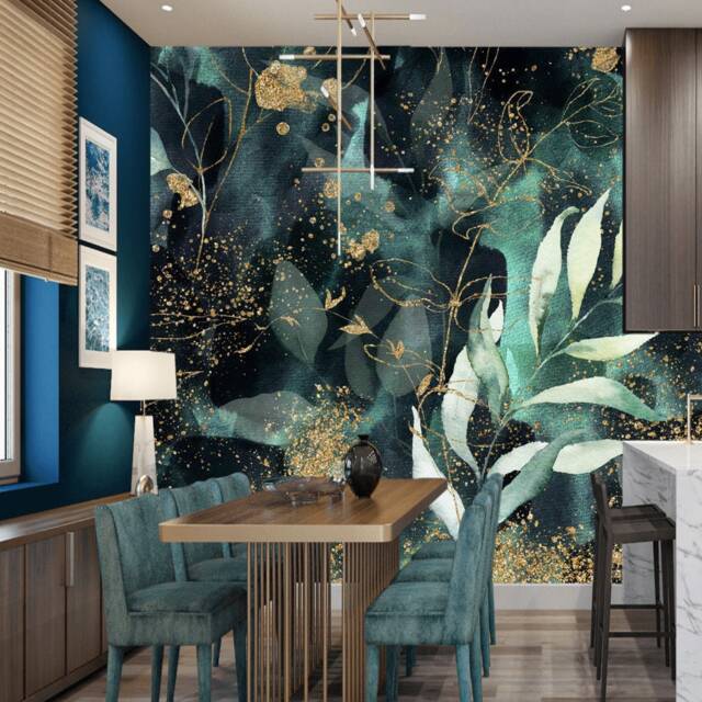 Gold Leaves Floral Wall Mural Modern Tropical Decor - image 1