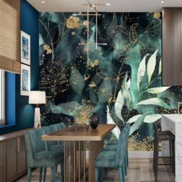 Gold Leaves Floral Wall Mural Modern Tropical Decor - thumbnail 1
