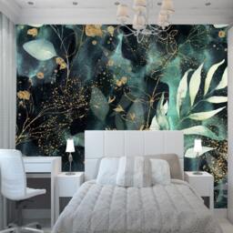Gold Leaves Floral Wall Mural Modern Tropical Decor - thumbnail 3