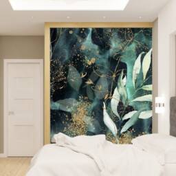 Gold Leaves Floral Wall Mural Modern Tropical Decor - thumbnail 2