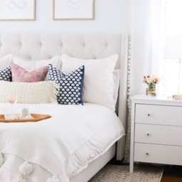 White Linen Curtains With Jumbo Pom Trim - Boho Window Treatments - thumbnail 2