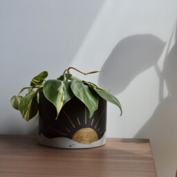 Minimalist Charcoal Gold Sun Planter Concrete Home Decor, Drainage Options - thumbnail 1