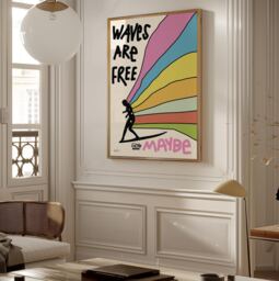 Waves Are Free Surfing Art Print Vintage Beach Poster - thumbnail 1