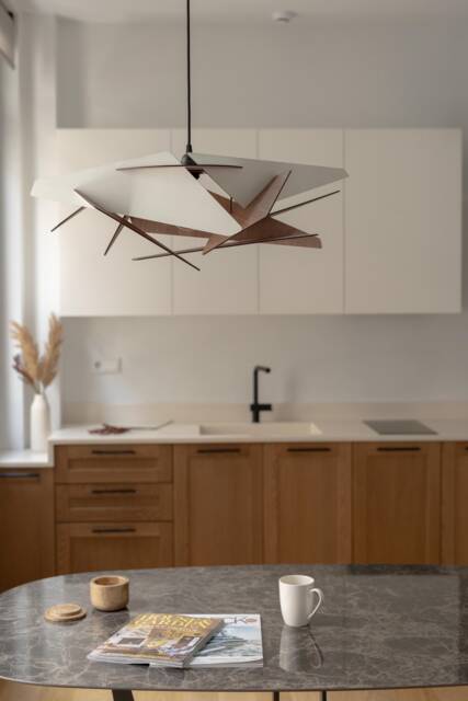 Wooden Pendant Light, Wood Lampshade, Ceiling Fixture, Modern Design, Kitchen Island, Nordic Style, Handmade Natural Oak - image 1