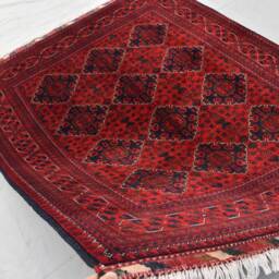 Handwoven Wool Bukhara Rug 6.10x4.10 Ft Red & Blue Geometric Carpet - thumbnail 3