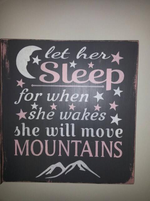 Let Her Sleep She Will Move Mountains Distressed Wood Sign Wall Hanging Baby Shower Gift Decor Nursery - image 1