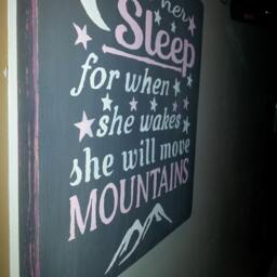 Let Her Sleep She Will Move Mountains Distressed Wood Sign Wall Hanging Baby Shower Gift Decor Nursery - thumbnail 3