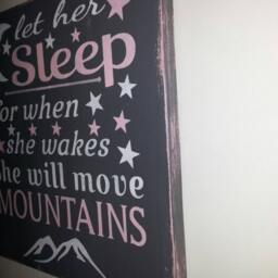 Let Her Sleep She Will Move Mountains Distressed Wood Sign Wall Hanging Baby Shower Gift Decor Nursery - thumbnail 4