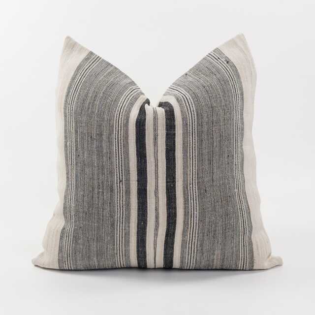 Vintage Hill Tribe Hemp Pillow Cover, Rustic Striped Cushion - 20x20 - image 1