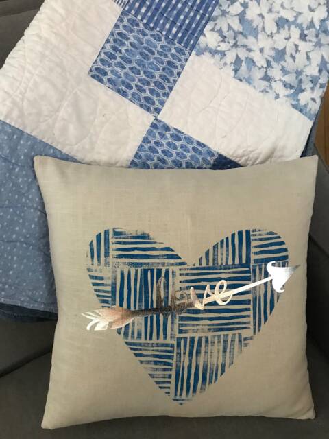 Blue Blockprint Love Pillow - image 1