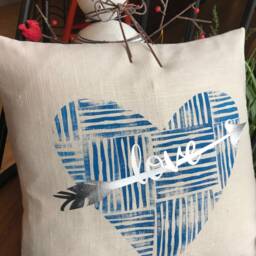 Blue Blockprint Love Pillow - thumbnail 3