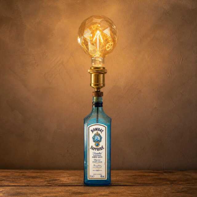 Bombay Sapphire Bottle Light, Unique Bedside Lamp, Upcycled Gin Night Quirky Illuminated Decor - image 1