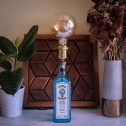 Bombay Sapphire Bottle Light, Unique Bedside Lamp, Upcycled Gin Night Quirky Illuminated Decor - thumbnail 2