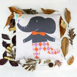 Decorative Throw Pillow For Kids Room With Boy Elephant in Gray, By Pinknounou - thumbnail 2