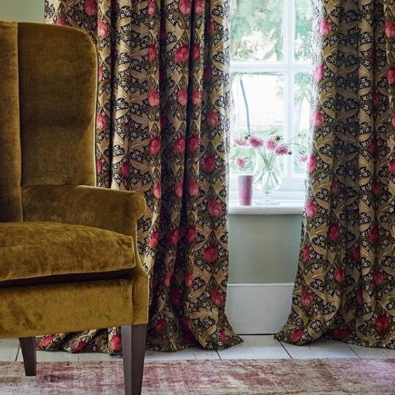Gp J Baker Tulip & Jasmine Arts Crafts Curtains Indigo - image 1