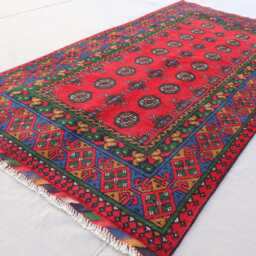 3x6 Ft Multicolor Bukhara Rug, Afghan Handmade Wool Natural Veg Dyes Turkmen Traditional Area Oriental Kitchen, Bedroom Rug - thumbnail 2