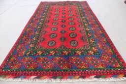 3x6 Ft Multicolor Bukhara Rug, Afghan Handmade Wool Natural Veg Dyes Turkmen Traditional Area Oriental Kitchen, Bedroom Rug - thumbnail 1