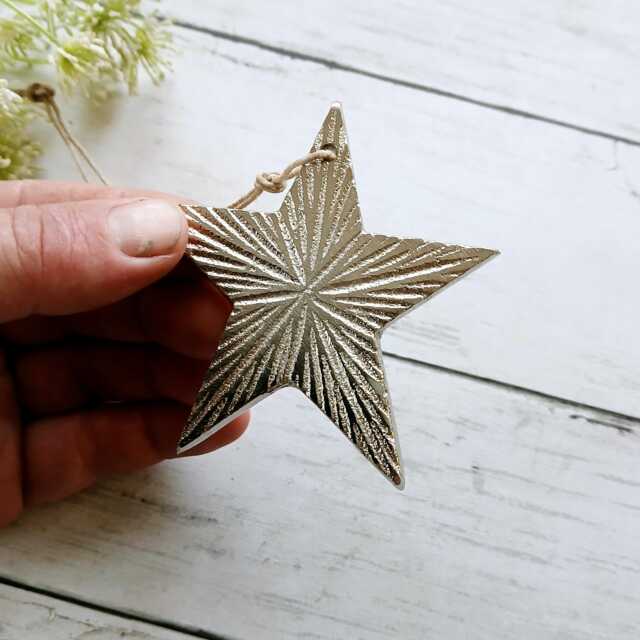 Medium Decorative Metal Silver Hanging Star Decoration - The Home & Hearts Shop Rustic Wall Decor Shabby Wedding Christmas - image 1