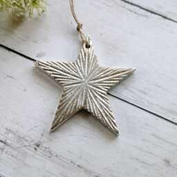Medium Decorative Metal Silver Hanging Star Decoration - The Home & Hearts Shop Rustic Wall Decor Shabby Wedding Christmas - thumbnail 2