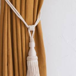 Curtain Tie Back, Tassel Tiebacks, Luxurious Ivory Tie-Back With Tassels, Boho Style Tieback, Cream Holdbacks Macrame - thumbnail 2