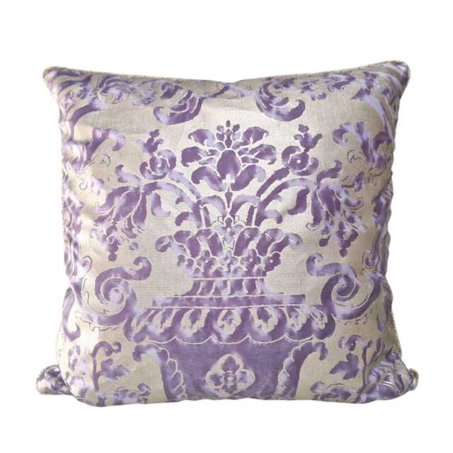 Fortuny Fabric Throw Pillow Cushion Case Royal Purple & Silvery Gold Carnavalet Pattern - Made in Italy - image 1