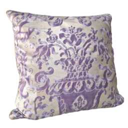 Fortuny Fabric Throw Pillow Cushion Case Royal Purple & Silvery Gold Carnavalet Pattern - Made in Italy - thumbnail 3