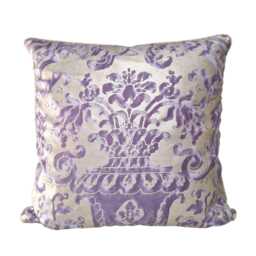 Fortuny Fabric Throw Pillow Cushion Case Royal Purple & Silvery Gold Carnavalet Pattern - Made in Italy - thumbnail 1