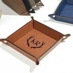 Personalized Engraved Leather Tray, Valet Tray For Men, Small Leather Trinket Trays, Foldable - thumbnail 2