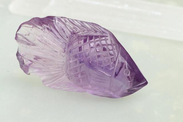 Amethyst Carving 76.86Cts Fish February Birthstone - image 1