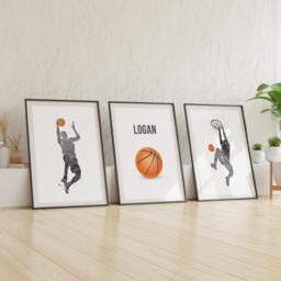 Basketball Prints, Set Of 3 Boys Bedroom Wall Art, Basketball Personalised Prints With Name, Teen Decor, Gift For Fan - thumbnail 1