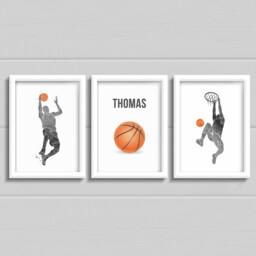 Basketball Prints, Set Of 3 Boys Bedroom Wall Art, Basketball Personalised Prints With Name, Teen Decor, Gift For Fan - thumbnail 3