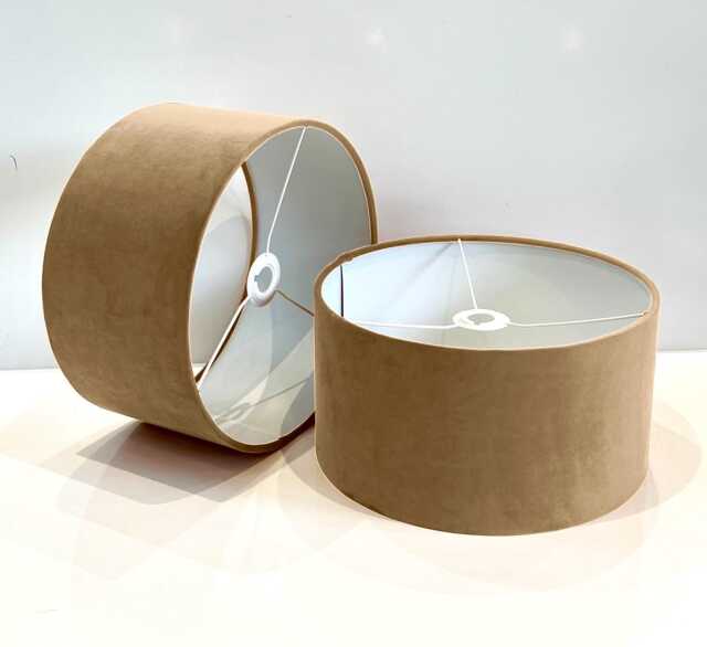 New Handmade Biscuit Brown Velvet Drum Lamp Shade Suitable For Tables & Ceilings With White Lining All Shapes Available Sizes On Demand - image 1
