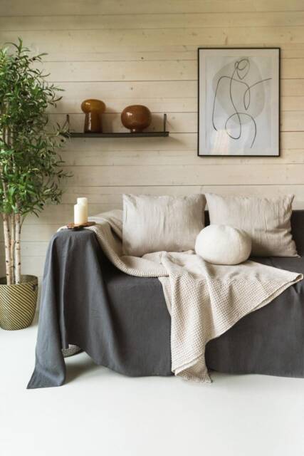 Linen Bedspread in Cream. Waffle Bed Throw. Blanket Oatmeal - image 1