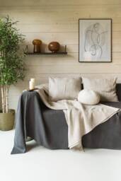 Linen Bedspread in Cream. Waffle Bed Throw. Blanket Oatmeal - thumbnail 1