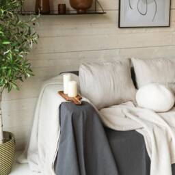 Linen Bedspread in Cream. Waffle Bed Throw. Blanket Oatmeal - thumbnail 3