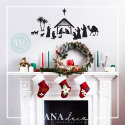 Nativity Silhouette Wall Decal - Christmas Vinyl Art Sticker - thumbnail 1