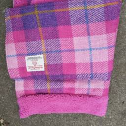 Pink & Purple Harris Tweed Baby Pram Blanket Handmade in Scotland - thumbnail 2