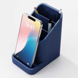 Desk Organiser Phone Stand - Modern Ribbed Pen Pot 3D Printed Tidy Stationery Holder Minimalist Office Storage UK Made Gift - thumbnail 4